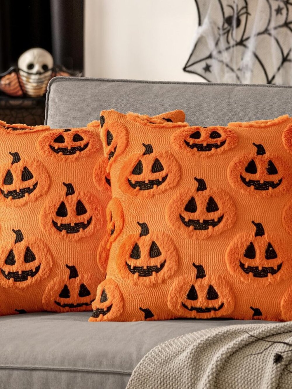 Halloween Fall Pumpkin Throw Pillow Covers 18x18 Orange-Black